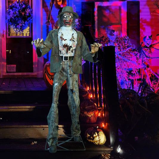 8.5Ft Giant Halloween Haunted House Props Décor,Halloween Talking Mega Dave Zombie Decoration Halloween Props, LED Lights-up Eyes, Moving Mouth & Arms, Sensors and Sound Animatronics, Outdoor/Indoor