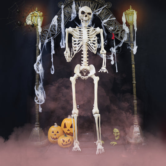 7Ft/84 Giant Halloween Funkytown Mel Skeleton Pose-N-Stay Life Size Skeleton Full Body Realistic Human Bones with Posable Joint for Halloween Decor Haunted House Graveyard Props Spooky Party Decoration